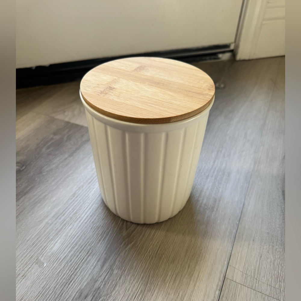 Ceramic storage container with wood lids by seeds & sunshine
